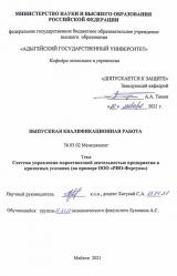 Система управления маркетинговой деятельностью предприятия в кризисных условиях (на примере ООО «РИО-Фортуна»)
