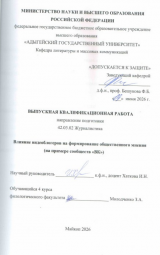 Влияние видеоблогеров на формирование общественного мнения (на примере сообществ "ВК"