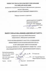 Роль мотивационного фактора в повышении эффективности использования персонала в организациях энергоснабжения (на примере филиала АО «НЭСК Краснодарского края «Белореченскэноргосбыт»)